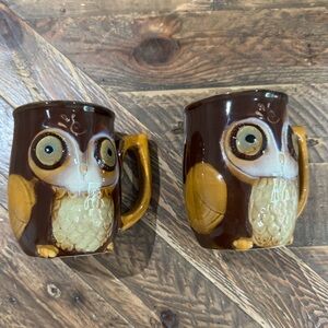 Vintage Owl Coffee Cup Gibson Home Ceramic Stoneware set of 2 mugs.
